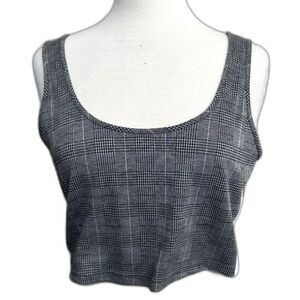 Guess Los Angeles Houndstooth w/ White Yellow Racer Stripe Crop Top - Women L